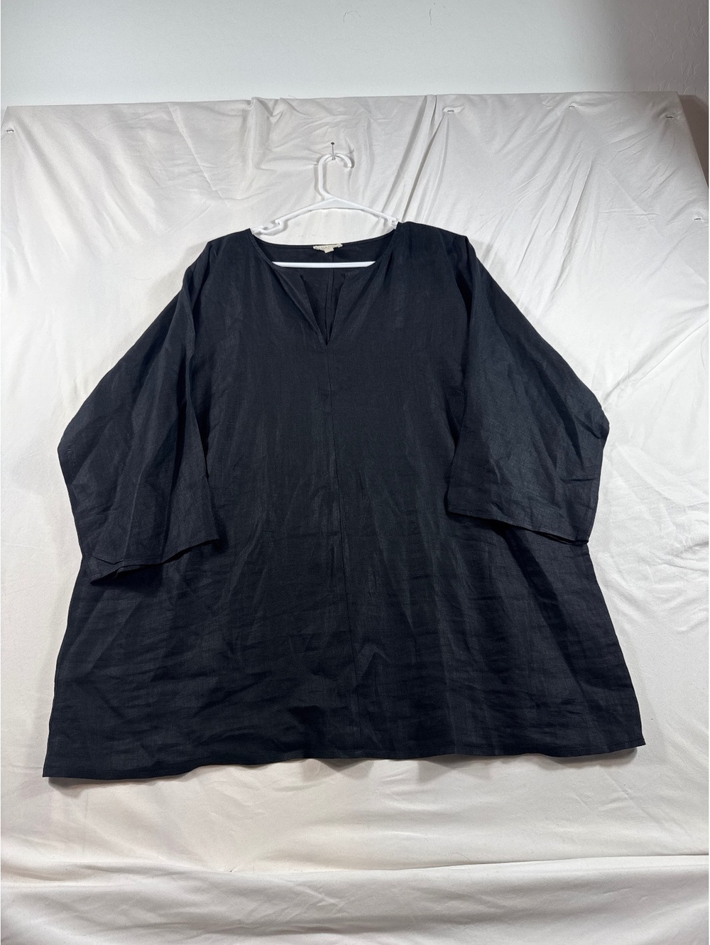 Eileen Fisher Black Organic Linen Tunic Top 1X